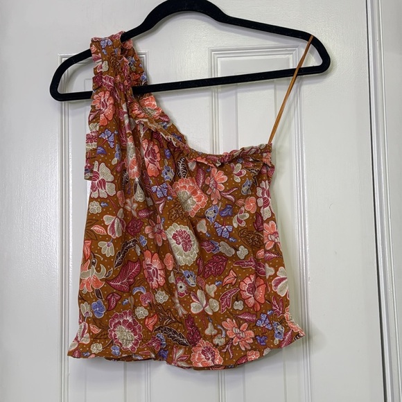 Ann Taylor Orange Sleeveless Blouse with Asymmetrical Ruffles - Picture 3 of 7